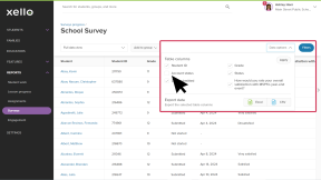 Educator account in Xello with a survey report open. The Data options menu is open and the cursor is clicking Account status